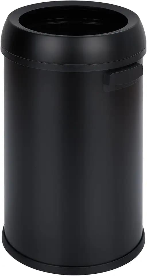 IDEALHOUSE 17 Gal/65 L Trash Can, Stainless Steel Open Top Garbage Can, Fingerprint-Proof Commercial Round Trash Bin for Restaurant, Home, Office, Black