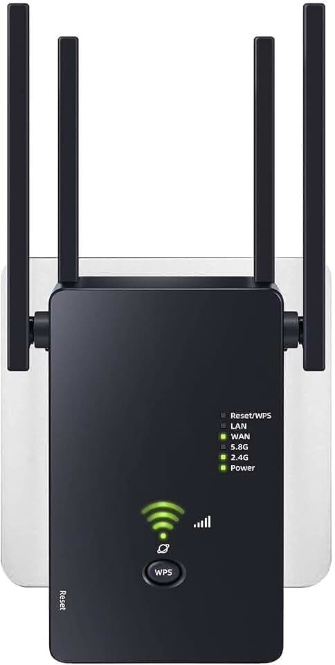 WLAN Repeater WLAN Verstärker 1200Mbit/s Dual-Band WiFi Booster mit Repeater/Router/Access Point Modus,4 Antennen,Einfache Einrichtung,WiFi Range Extender mit LAN/WAN Port