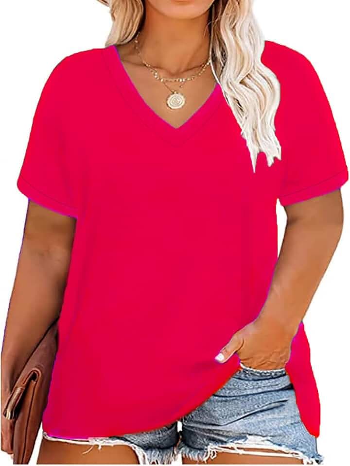 CARCOS Womens Plus Size Tops Short Sleeve Shirts V Neck Tunic Floral/Aniaml Blouses XL-5X