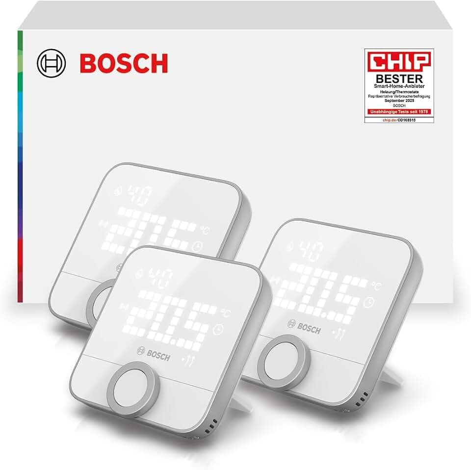 Bosch Smart Home Raumthermostat II zur Steuerung Smarter Heizkörperthermostate, 3er Set, White