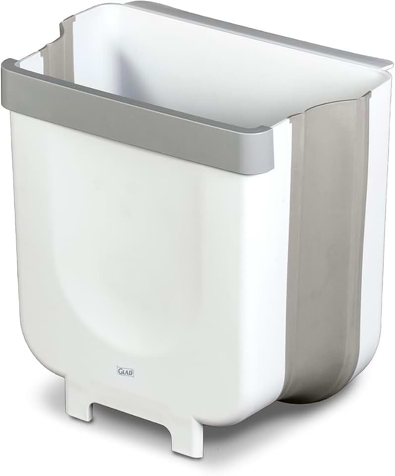 Glad Roomate Collapsible Waste Bin | Compact Travel Trash Can with Space-Saving Expandable Design | Indoor and Outdoor Disposal Basket, 2 Gallon, White