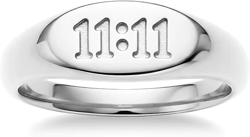 1111 Angel Number Engraved Signet Rings for Women Men,Spiritual Ring