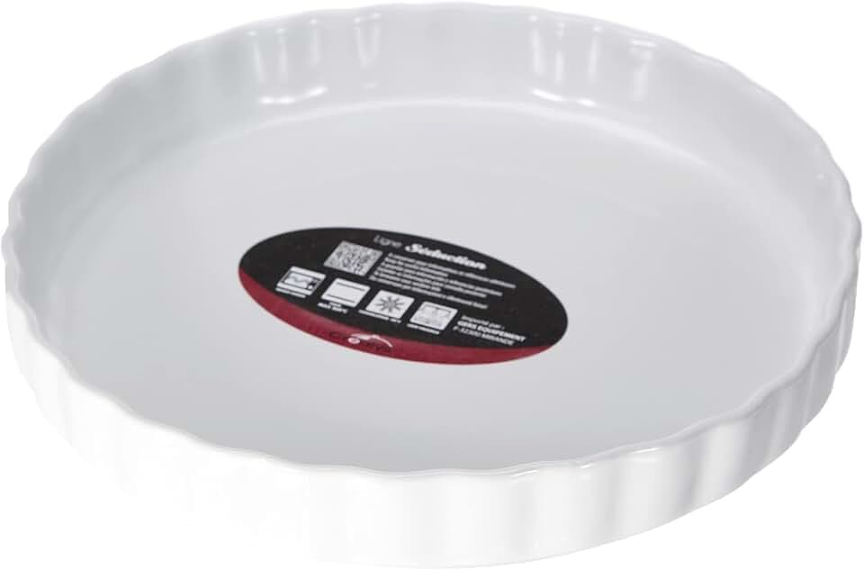 CREALYS 512734 Antihaftbeschichtete Keramik-Kuchenform – Weiße Kuchenform, Durchmesser 28 Zentimeter – Runde antihaftbeschichtete weiße Keramik-Kuchenform – Quicheform