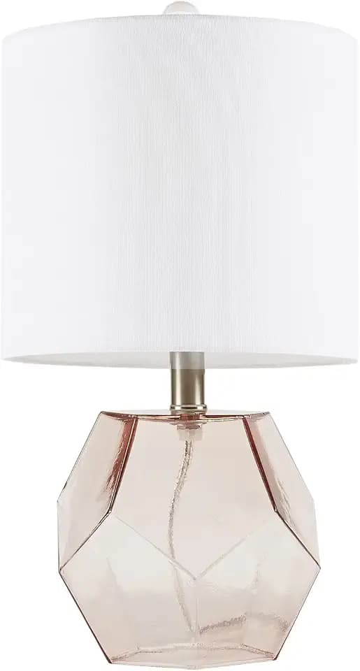 510 Design Bella Glass Table Lamps for Bedroom, Nightstand Light With Cotton Blend Fabric Shade, Rotary Switch, 60" Corded, 60W Bulb, Transitional, Contemporary, Used At Desk Side, Living Space - Pink
