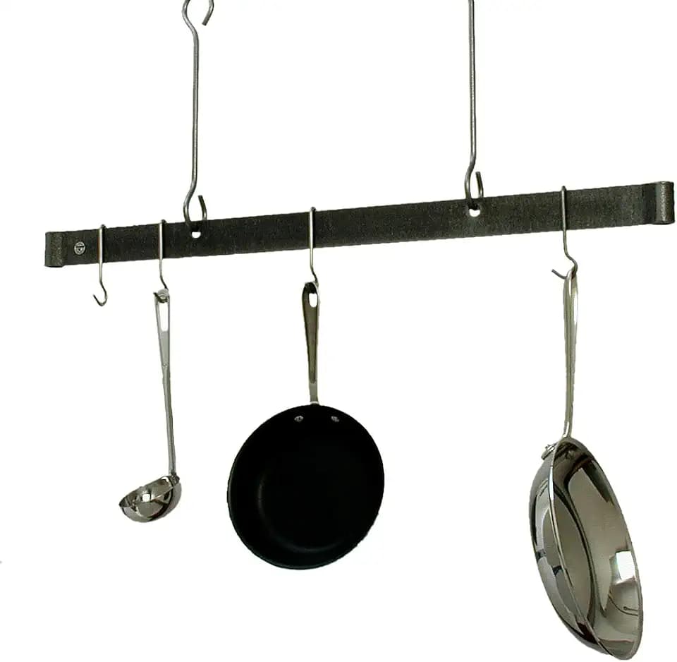 Handcrafted 36" Hanging Bar w 6 Hooks Hammered Steel