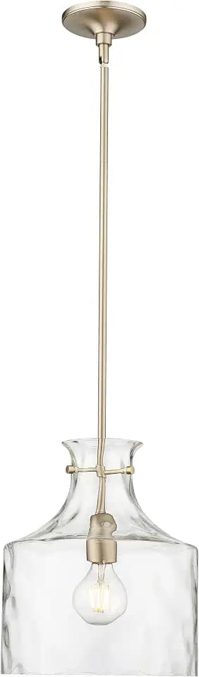 ML Lighting | Santorini Collection | 22601-MG | Indoor 1 Light Metal Pendant in Modern Gold with Water Glass Shade | Kitchens, Dining Rooms, Living Rooms, Entryways, Hallways