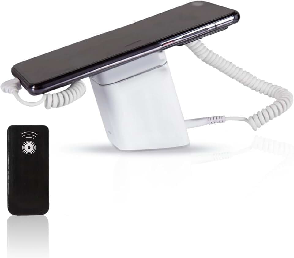 Anti Theft Cell Phone Display Stand with Remote Control 95?120dB Security Alarm Fast Charging Claw Fixation Nonslip Silicone Desktop Stand Holder Dock for Cell Phones(for iOS Port)