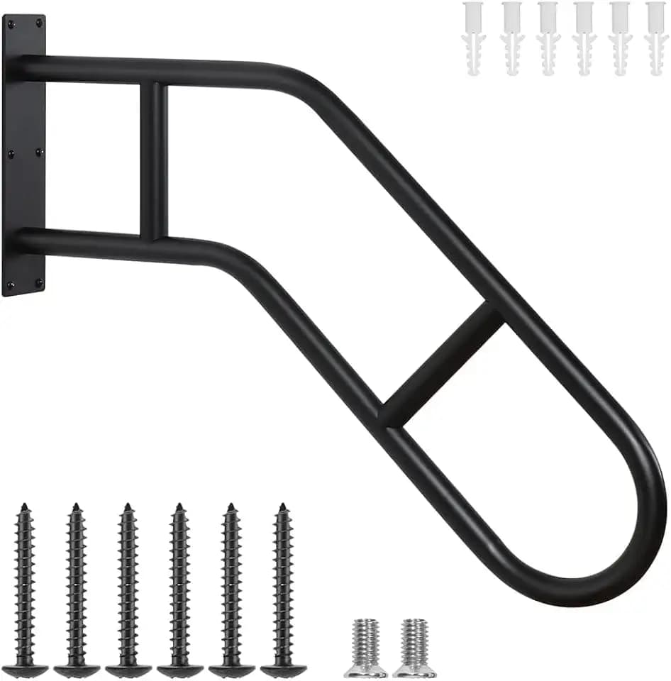 SMONTER Wandhalterung Handlauf Treppe, U-förmiger Handgeländer für 1 bis 3 Stufen, Mattschwarzes Treppengeländer für Garten, Garage, Toilette, Veranda, Innen und Außen