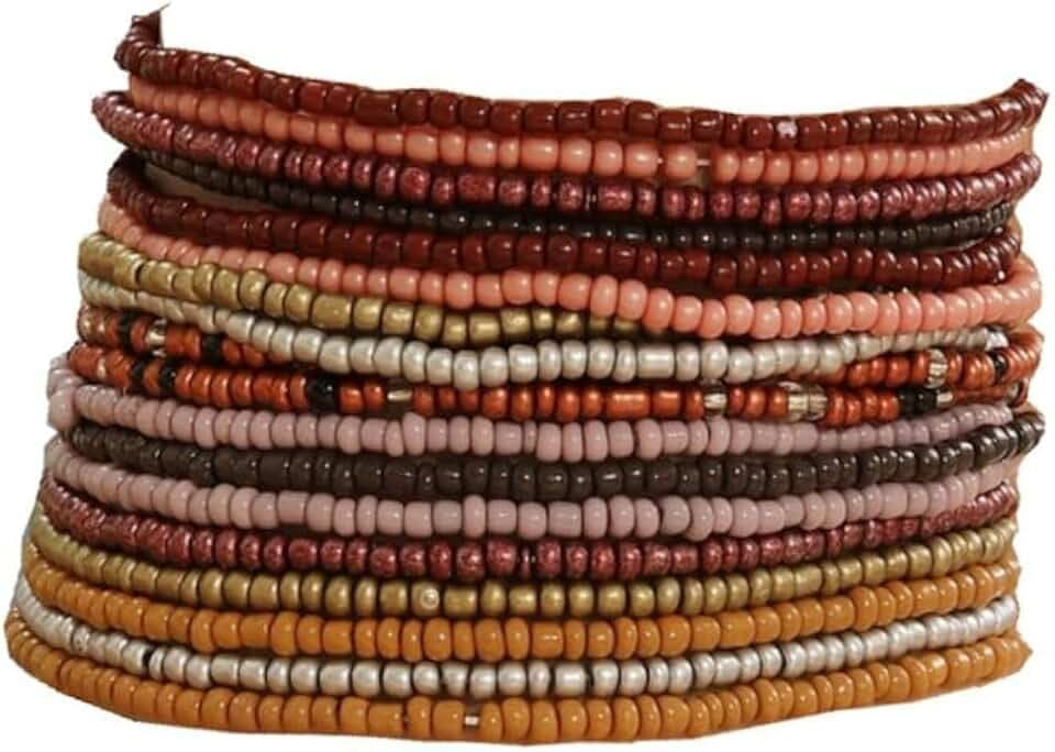 Fuqimanman2020 18Pcs Boho Stackable Beaded Bracelets for Women Colorful Handmade Multilayered Rice Beads Anklets Set Summer Beach Bohemian Jewelry Gift