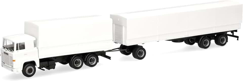Herpa LKW Modell Scania 141 Planen-Hängerzug, weiß, Miniatur im Maßstab 1:87, Sammlerstück, Made in Germany, Kunststoff