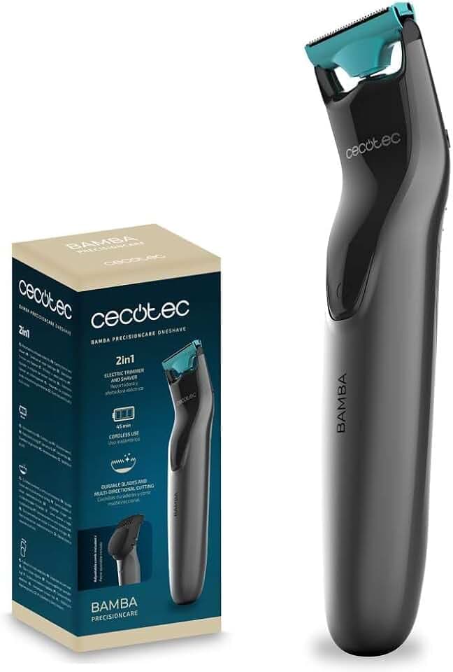 Cecotec 2-in-1 Haarschneidemaschine Bamba PrecisionCare OneShave. Kabelloser Rasierer und Trimmer, 45 Minuten Akkulaufzeit, Edelstahlklingen und verstellbarer Kammaufsatz