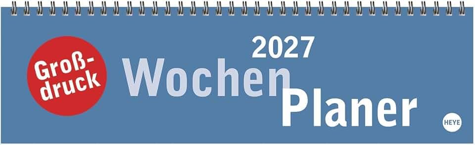 Großdruck Wochenquerplaner 2027: Praktischer Tischquerkalender mit extra großer Schrift. Schlichter Tischkalender 2027 fürs Büro. Wochenplaner für den Schreibtisch.