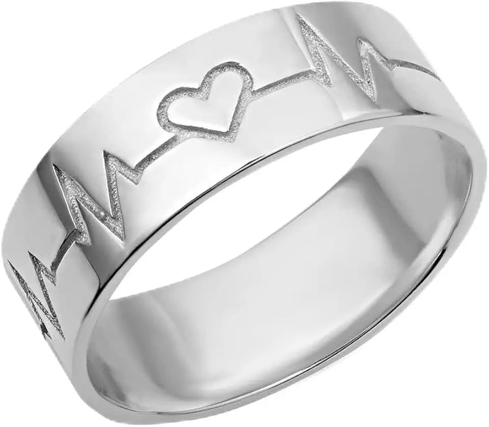 .925 Sterling Silver Heartbeat Lifeline Band Ring with Multiple Ring Size