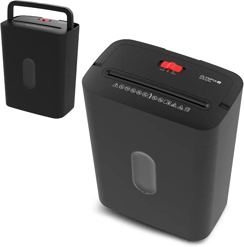 OLYMPIA PS 53 CC Pro Aktenvernichter schwarz | Papierschredder für Home Office & Büro | Schredder Aktenvernichter P-4 | Partikelschnitt 4×38 mm | 6-Blatt Shredder Papier | 15 L Papier Schredder Gerät