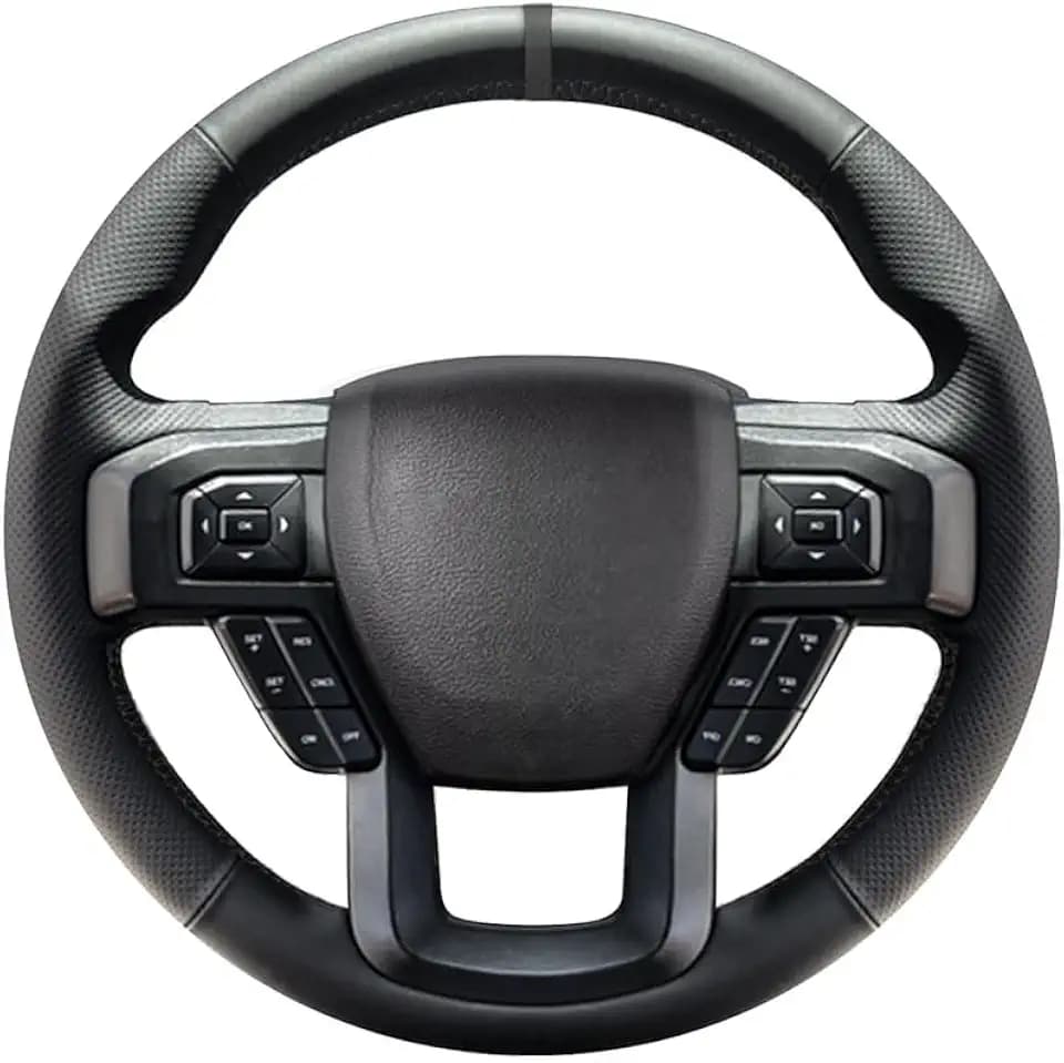Belinous Leather Steering Wheel Cover Lace Up, Compatible with Ford (Black)