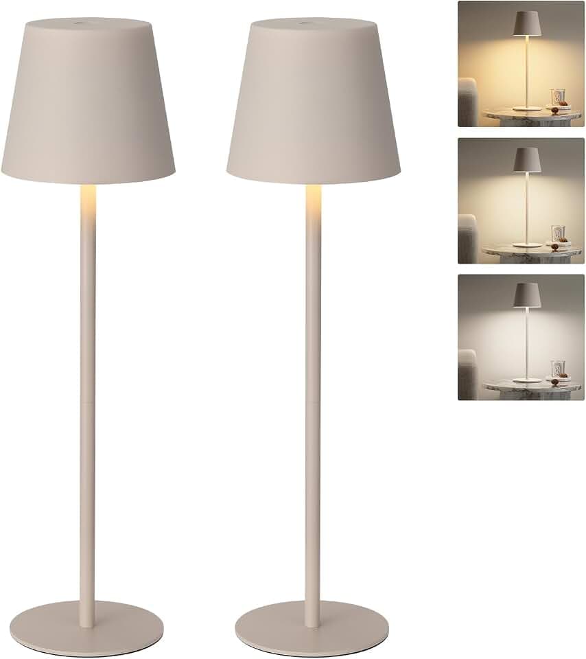 2 Stück Tischlampe Kabellos Akku, LED Tischleuchte Dimmbare, Nachttischlampe Touch mit 3 Farbtemperatur, Outdoor Tischlampe USB-C Aufladbar für Nachttisch Esstisch Camping(Cremeweiß)
