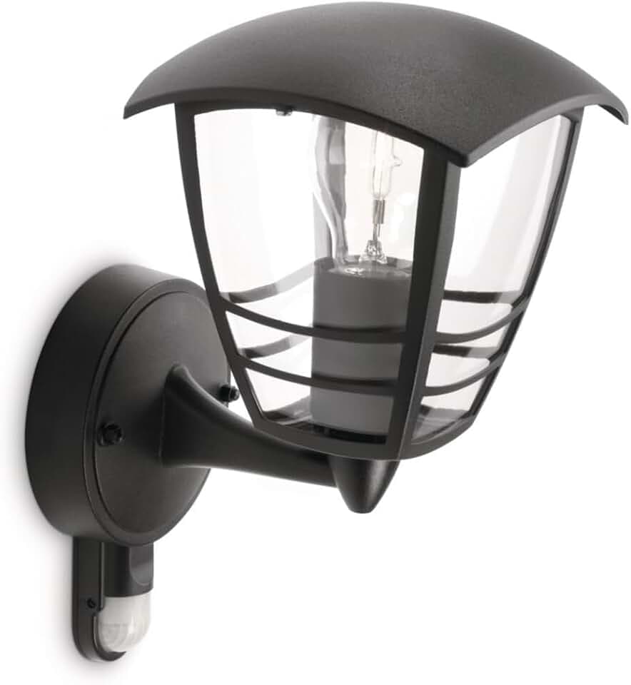 Philips Creek Outdoor Wandleuchte (60 W), wetterfeste Außenleuchte mit Bewegungsmelder, E27 Leuchte ohne Leuchtmittel, schwarz