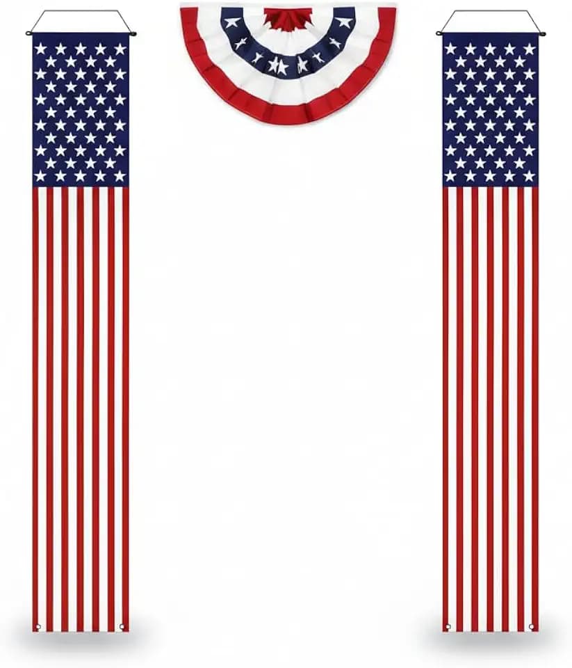 4th of July Decorations, Patriotic Outdoor Hanging American Flag, Red White and Blue Decorations Stars and Stripes Porch Sign, Decor Party for Veterans Memorial Labor Presidents Flag Election Day
