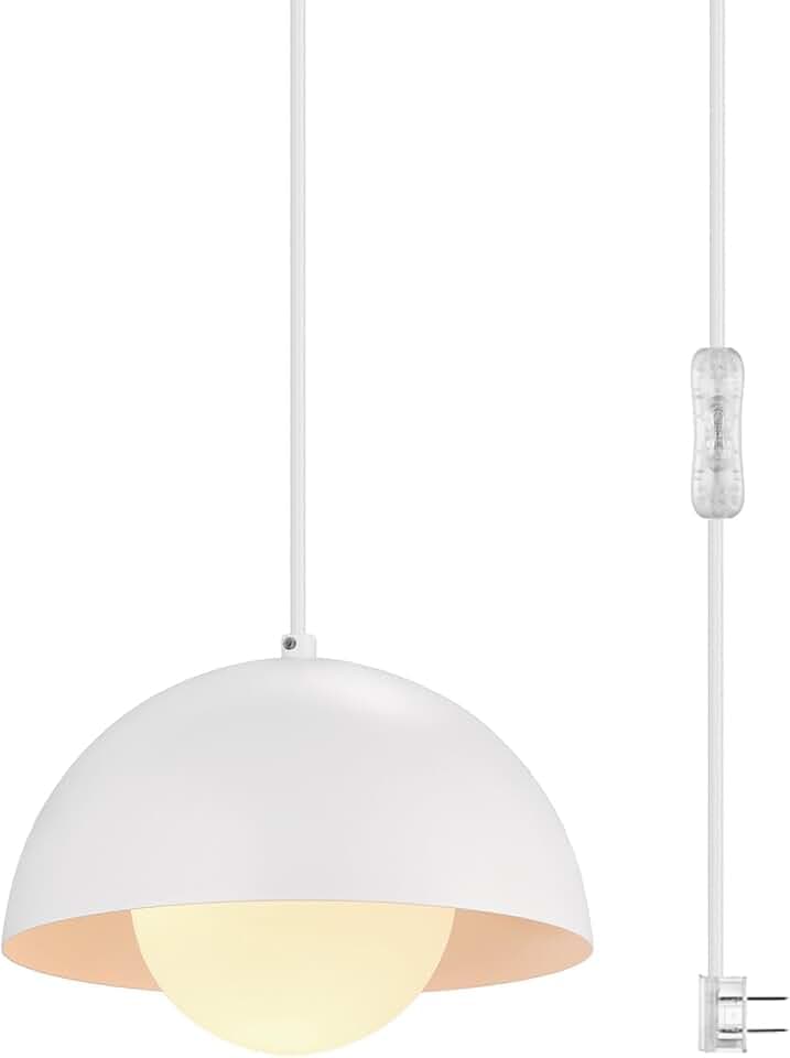 Globe Electric Amelia 1-Light Plug-in Pendant Lighting, Matte White, White Glass Shade, Bulb Not Included