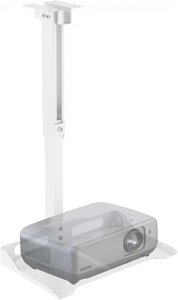 WALI Projector Ceiling Mount Tray, Height Adjustable Wall Mount Holder for Projectors, Hidden Cable Management, Fits Projectors up to 22lbs, 13.7" x 8.6" Platform, White (PM-005-W)