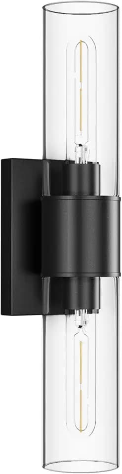 Tipace Black Bathroom Vanity Light Fixtures,Industrial Wall Sconces Clear Glass Wall Lights,Wall Lamp for Bathroom,Living Room, Bedroom,Hallway(Bulb not Include)
