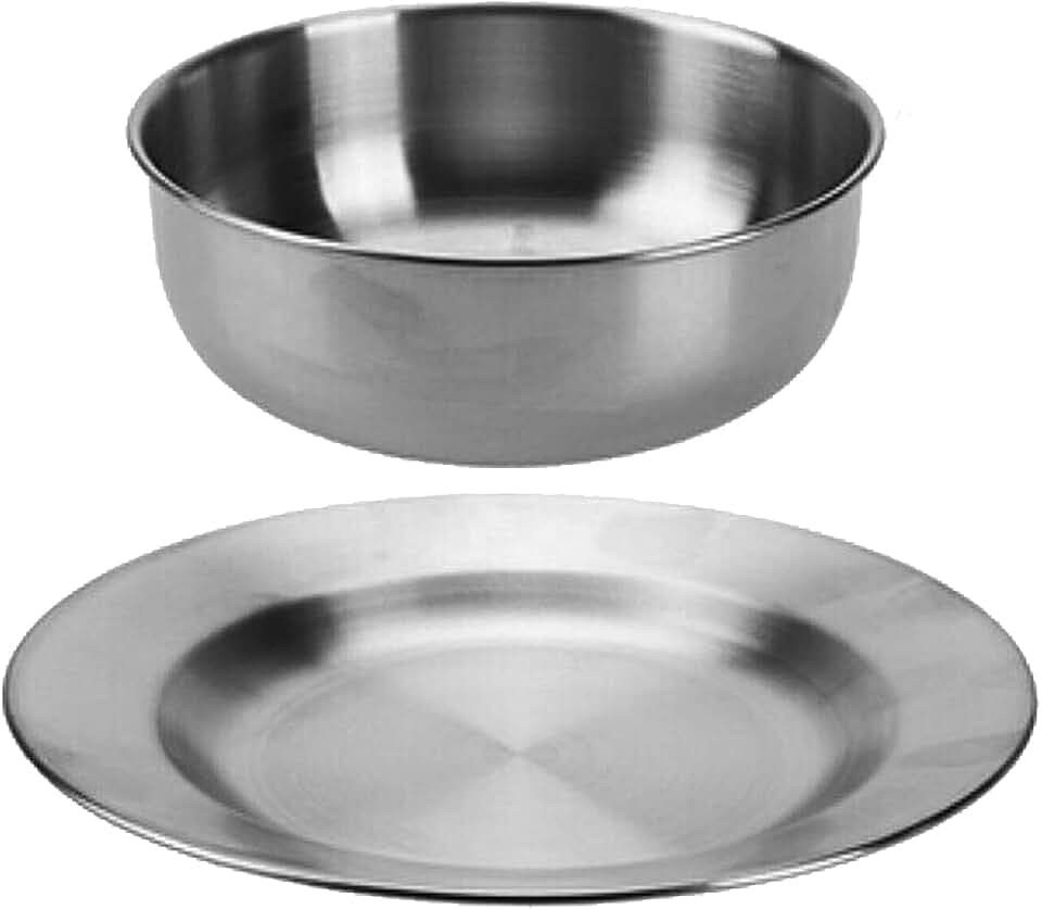 Edelstahl Teller und Schüssel Set Camping Outdoor Essen Trinken Ausrüstung 8507