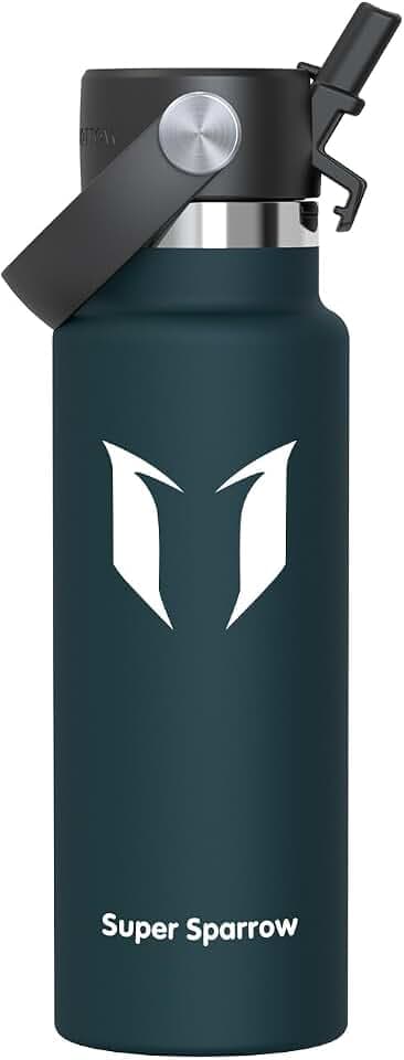 Sparrow Trinkflasche Edelstahl 500ml/750ml/1L/1.2L Thermosflasche Strohhalm | Wasserflasche, Thermoskanne, Thermobecher, FlipFlow, Auslaufsicher, Isolierte, BPA-Frei, Spülmaschinenfest, Sport, Fitness