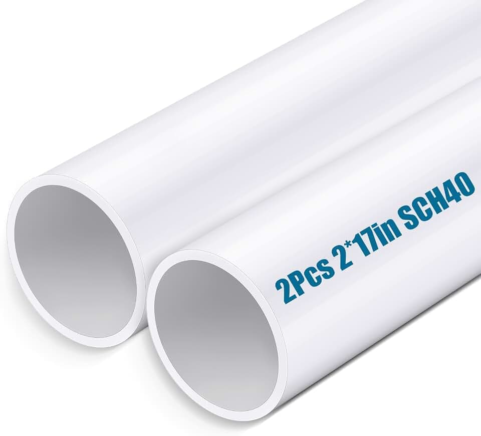 2 Pcs 2 Inch PVC Pipe 17long Sch40 Industrial Pipes, White