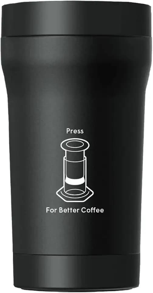 AeroPress Reisebecher aus Edelstahl – Doppelwandige Isolierung für heiße oder kalte Getränke mit spritzgeschütztem Deckel und integriertem Filterfach, Becherhalter‑freundlich – 16 oz (473 ml), Schwarz
