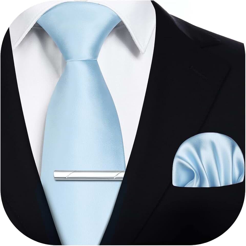 HISDERN Herren Krawatte Klassische Einfarbig Krawatte und Einstecktuch Krawattenklammer Set Krawatten für Feierliche Hochzeit Party