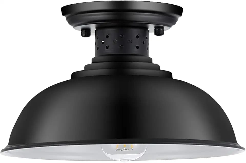 Semi Flush Mount Ceiling Light Fixture, Farmhouse Black Kitchen Light Fixtures Ceiling Mount, Industrial Metal Cage Lighting for Hallway Entryway Bedroom Laundry, E26 Base, 13in (Bulbs Excluded)
