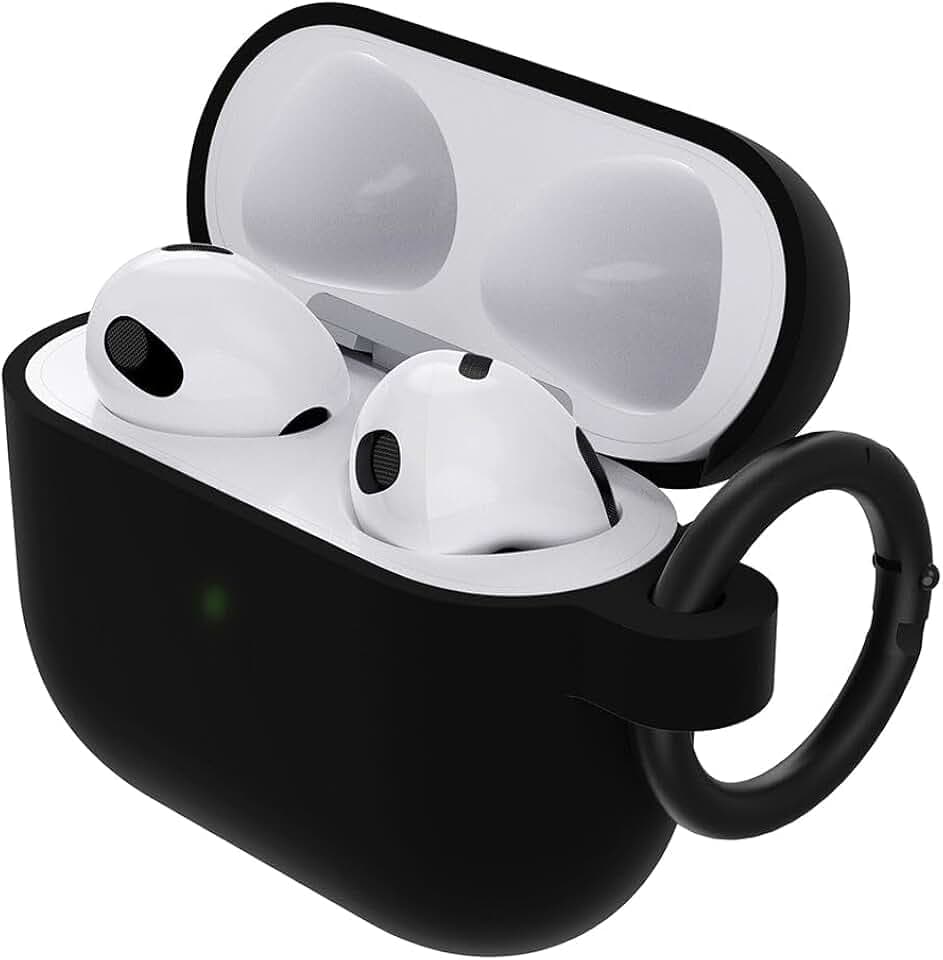 OtterBox Soft Touch Kopfhörer Hülle für AirPods 3. Gen 2021, stoßfeste, sturzsichere, ultraflache, kratz- und abriebfeste Schutzhülle für Apple AirPods, inklusive Karabiner, Schwarz