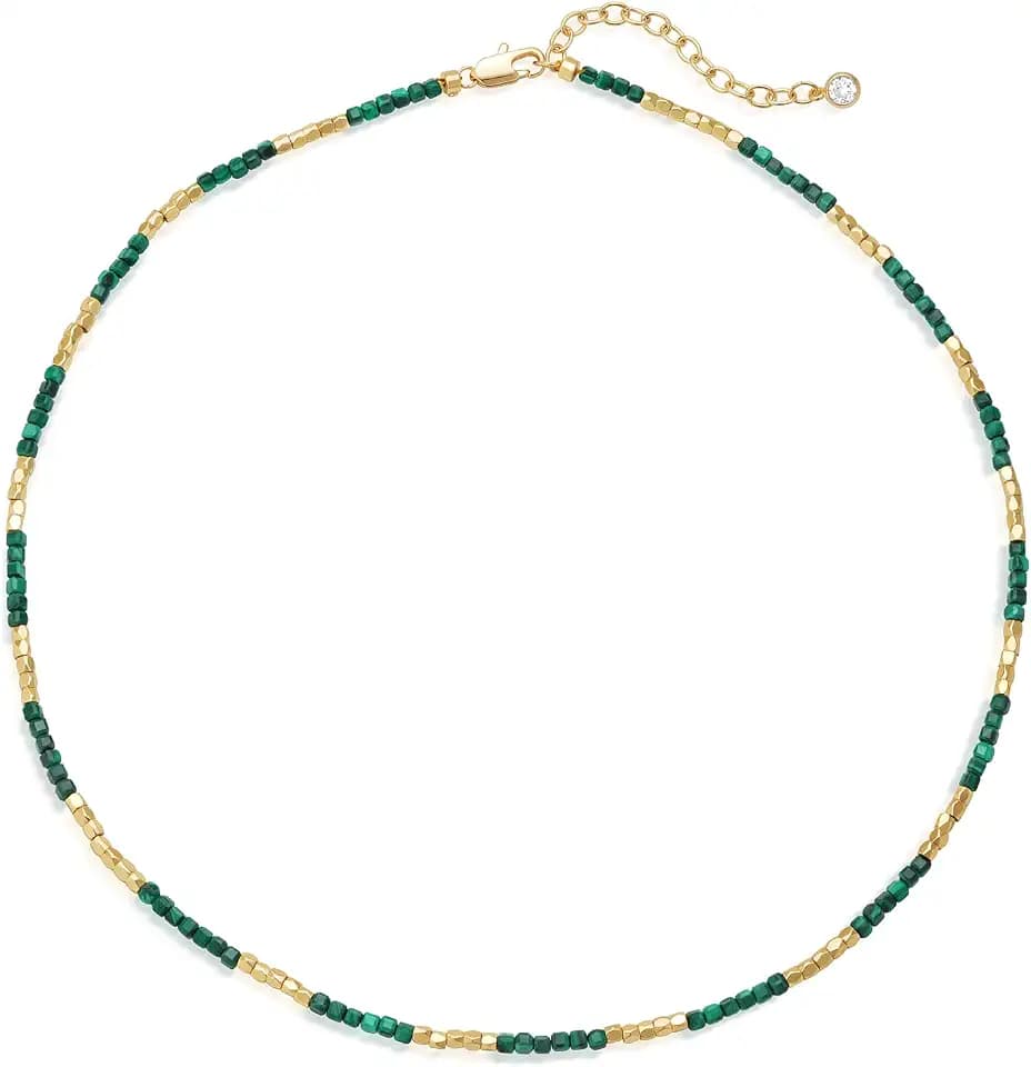 MEVECCO Dainty Alternating Stone Bead Choker Necklace for Women