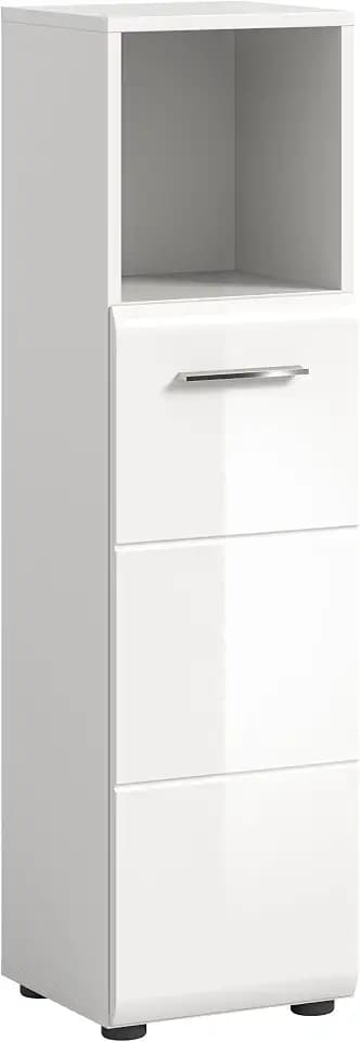 xonox.home - Badschrank Ice 30x110x30 cm in weiß Hochglanz Tiefziehfront Korpus weiß - Kommode Standschrank schmaler Badezimmerschrank - platzsparend und funktional