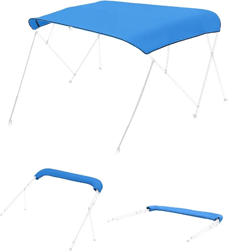 VEVOR Bimini Top Ersatzabdeckung für 4 Bügel Modelle 2440 mm Lang wasserdichtes 600D Marine Material Boots Sonnenschutz mit Tasche Reißverschluss Manschette 2464 bis 2616 mm Breit Blau ohne Rahmen