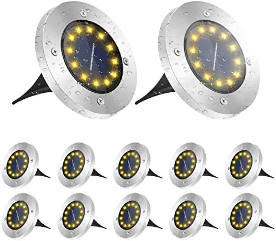 GREPRO Solarlampen für Außen 12 Stück, 12 LEDS Solar Bodenleuchten Aussen, IP65 Wasserdicht Solarleuchten für Außen für Rasen/Auffahrt/Gehweg/Patio/Garden Solarleuchte