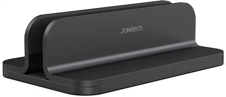JOKItech Aluminum Laptop Vertical Stand Organizer, Sturdy Laptop Computer Holder Desktop Stand Compatible with new Retina Apple MacBook Pro/Air/Neo, Mac mini & iPad Pro - Black