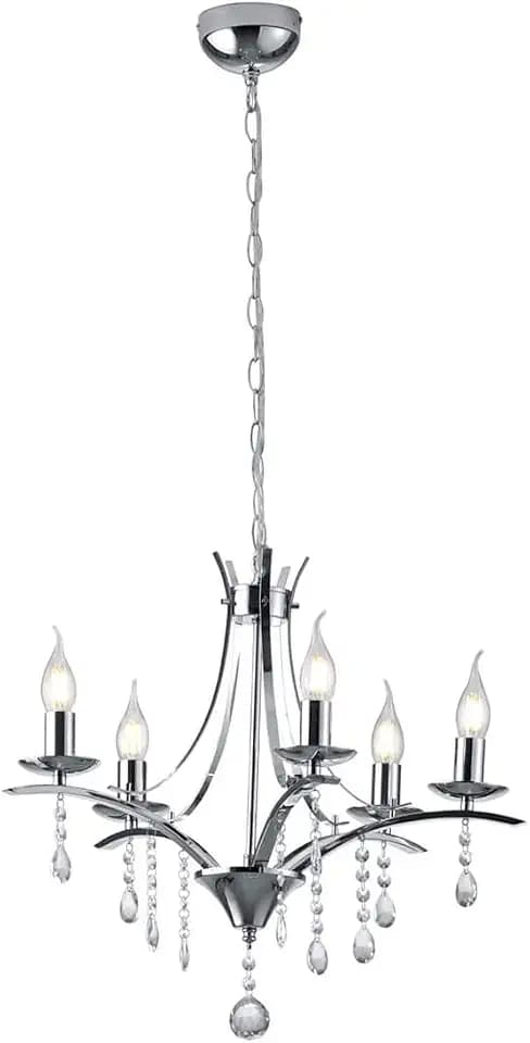 Trio Leuchten Kronleuchter Lucerna 101600506, Metall Chrom, Behang Glas klar, exkl. 5x E14