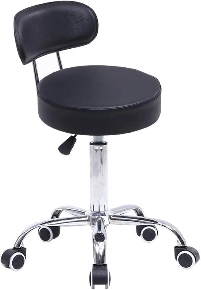 KKTONER Rollhocker mit Rückenlehne 360° drehbar Arbeitshocker höhenverstellbar 48-64cm für Büro Salon Schwarz