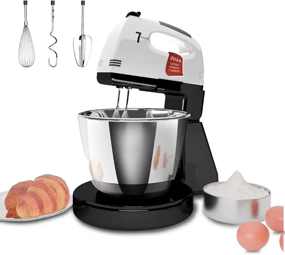 Küchenmaschine, Knetmaschine mit Edelstahl-Rührschüssel, 7-Geschwindigkeiten Einstellung Knetmaschine mit Rührhaken, Knethaken, Schlagbesen (UB7)