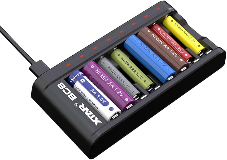 XTAR BC8 8 Steckplätze Ladegerät 1.5V Lithium Akku 1.2V NI-MH Batterie AA AAA Universal Schnellladegerät QC3.0 Typ-C Intelligentes Ladegerät sicher