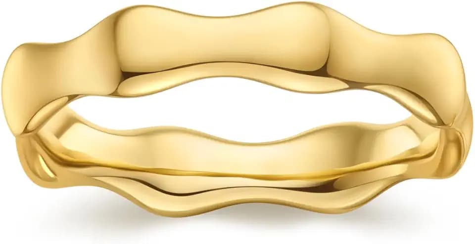 FRUMOS Gold Rings for Women,14K Gold Stacking Rings,Dainty Chunky Bamboo Heart Hammered Two Row Rings for Women Size 6/7/8/9