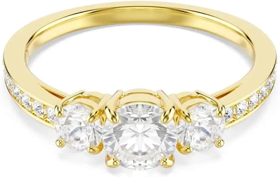 Swarovski Stilla Attract ring, Round cut, White, Gold-tone plated