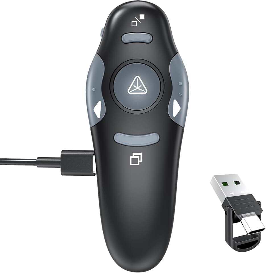 Presenter [USB C+Wiederaufladbar], Powerpoint Presenter Pointer für Präsentationen, kabelloser Präsentationsfernbedienung, Powerpoint Fernbedienung Präsenter für Windows Computer Laptop Mac