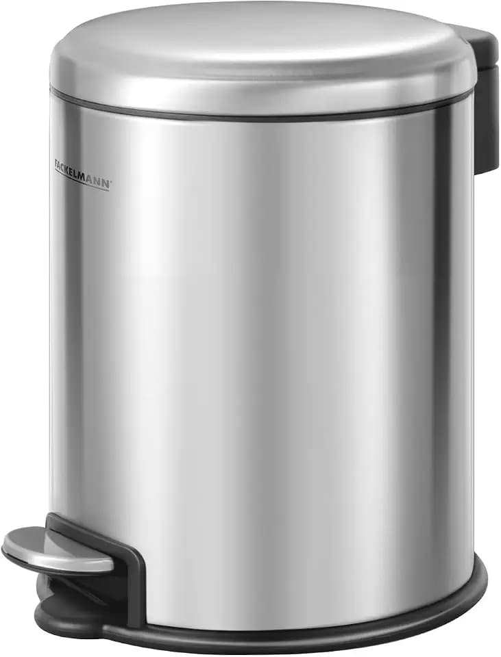 FACKELMANN MILANO Pedal-Abfallsammler 3L Stainless Steel mat – Eleganter Abfalleimer aus mattem Edelstahl, integrierte Beutelhalterung, Geeignet für Bad & Gäste-WC