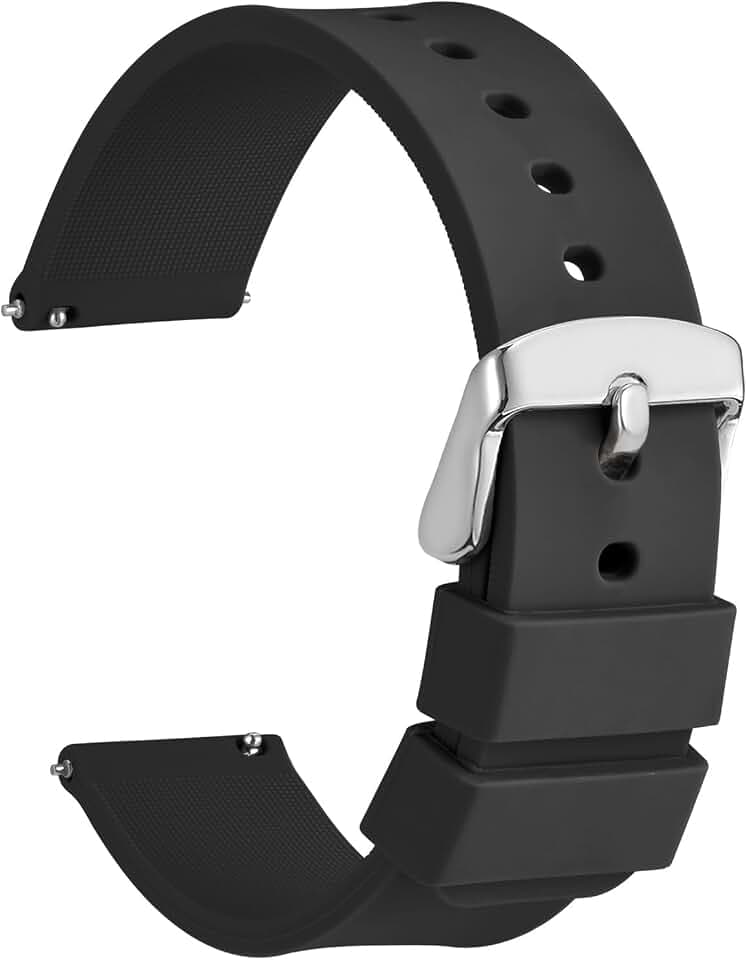 WOCCI Silikon Uhrenarmband mit Silberner Schnalle, Schnellverschluss Uhrenarmbänder, 13 Farben Ersatzarmband 14mm 16mm 19mm 18mm 20mm 21mm 22mm 24mm