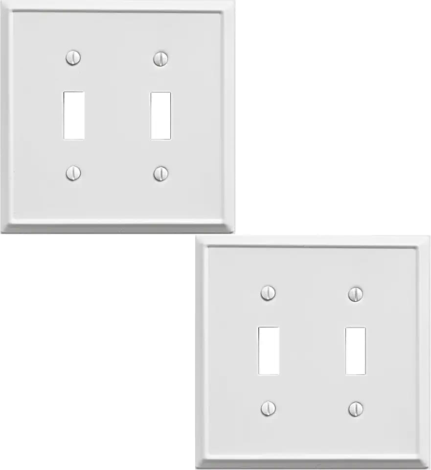 OKAWYC Double Toggle Light Switch Cover Aria Metal Wall Plate, 2-Pack White 2 Gang, Light Switch Cover Decorative Wallplate, Durable