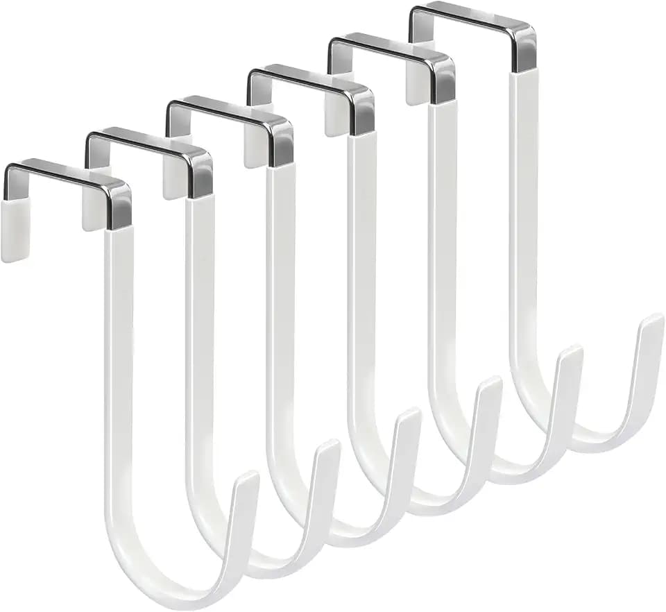 FYY Over the Door Hooks, Single-Hanger 6 Pack, Fits Doors 1 3/8" White