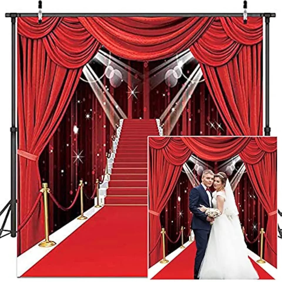 Hollywood Theme Party Decorations Photo Backdrops Red Carpet Backgrounds Vinyl Photography Background Backdrops for Wedding Birthday Party Decoration 5x7ft