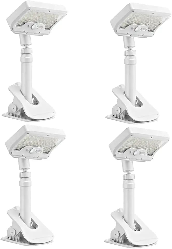 Clip On Solar Motion Sensor Light Outdoor, 600LM 3 Modes IP65 Waterproof, Adjustable Angle 1-Second Installation for Fence, Camping, Deck & Gutter (White) 4PCS